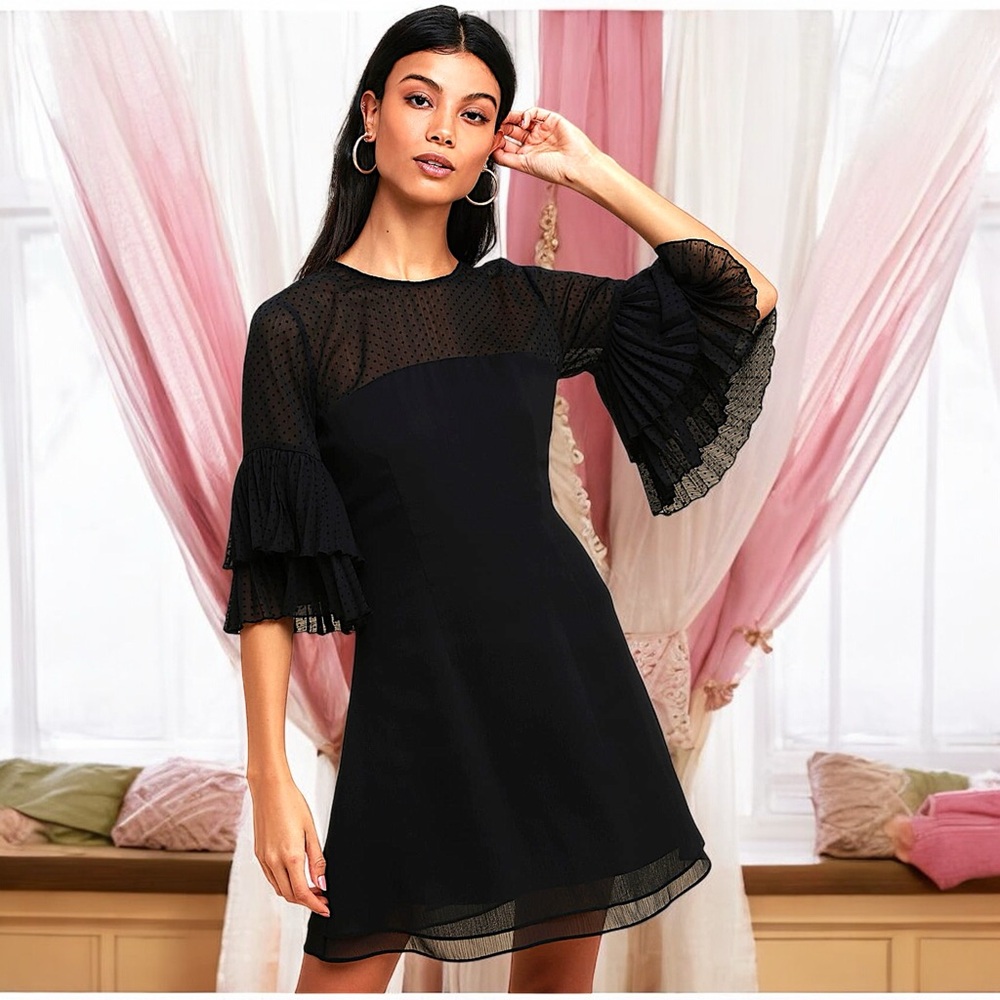 LuLu’s Keepsake Horizons Black Flounce Sleeve Mini Dress - Picture 3 of 16